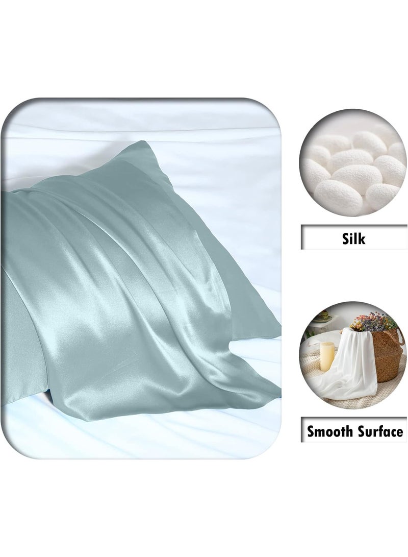 Mulberry Silk Pillowcase for Hair and Skin Standard Size 20"X 26" with Hidden Zipper Soft Breathable Smooth Cooling Pillow Covers for Sleeping(Haze Blue,1Pcs) - Image 2